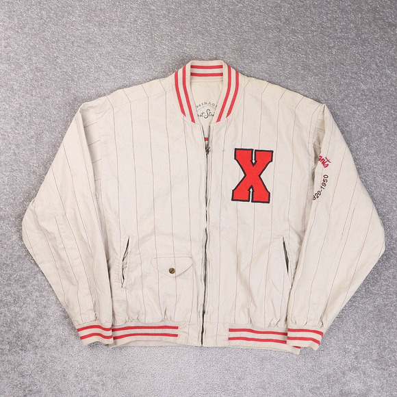 Vintage 90s Mirage Cuban Giants Baseball Large Beige Bomber Jacket - Picture 1 of 14
